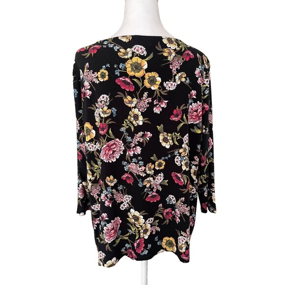 J. Jill Wearever Black Floral Tunic Top Petite L Cottagecore Artsy Dark Romantic - Picture 7 of 14